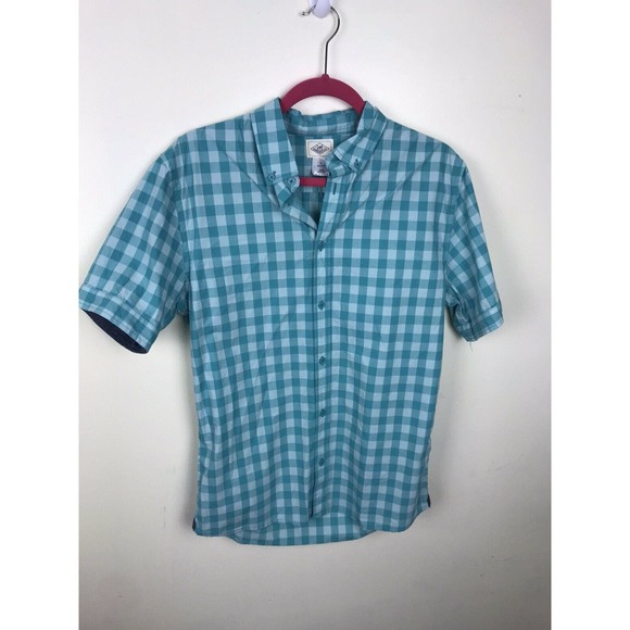 mens lee dungaree Blue Aqua Checkered Button Down Shirt Small Plaid - Picture 2 of 8